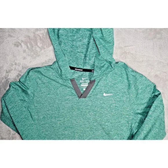 Nike Large Running Hoodie Teal Thumb Loop Finger Covers Pullover L - Picture 6 of 13